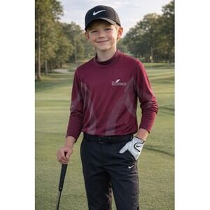 Nike Golf Shirt Boys Sz M 8-10 Red Long Sleeve Mock Neck Wilderness Performance